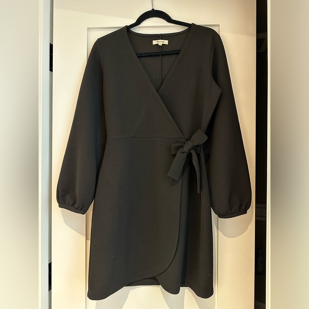 Madewell Texture & Thread Long Sleeve Side Tie Wrap Dress Black Small